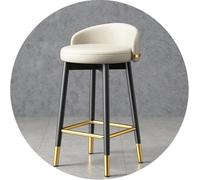 Adjustable Round Rolling Stool - Modern Metal Bar Chair with Back for Kitchen Counter & Dining Room, PU Leather Seat, Black Frame, Gold Footrest, Non-slip Feet, 65cm Height