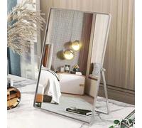 Adjustable Round Vanity Mirror with Metal Stand Free Standing Makeup Mirror for Bedroom & Bathroom Countertop Portable Tabletop Mirror in Silver