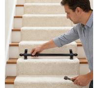 Adjustable Runner Polished Bar Bracket Hardware Secure Flooring Holders，Antique Brass Stair Carpet Rods with Screws - Elegant Gold Stair Rods for Carpet Runners, Includes End Caps & Brackets