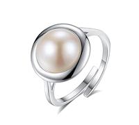 Adjustable S925 Ring for Ladies - 1 Piece White Polished 10-10.5Mm Freshwater Pearl Simple Disc Open Finger Ring,Girls