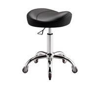 Adjustable Saddle Chair with Wheels - Swivel Stool for Tattoo, Massage, Salon & Drafting - Black Leather Surface, Ergonomic Design, Height Adjustable, Comfortable Seating