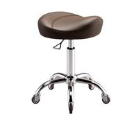 Adjustable Saddle Chair with Wheels - Swivel Stool for Tattoo, Massage, Salon, Spa, Drafting & Nail Professionals - Brown Leather Surface, Ergonomic Design