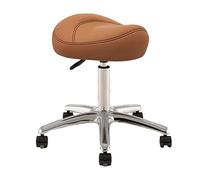 Adjustable Saddle Office Chair for Dental Hygienists & Artists, 36-50cm Height, 360° Swivel Rolling Stool with Metal Base & PU Wheels - Brown