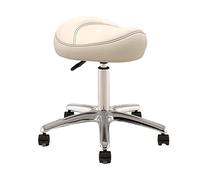 Adjustable Saddle Office Chair for Dental Hygienists & Artists - Rolling Stool with 360° Swivel Metal Base PU Wheels Height 36-50cm Beige Color