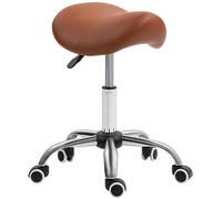 Adjustable Saddle Stool PU Leather Swivel Chair Padded Seat Brown