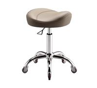 Adjustable Saddle Stool with Wheels - Swivel Height Chair for Tattoo, Massage, Salon, Spa, Drafting, Nail - Gray Leather Surface, Ergonomic Design