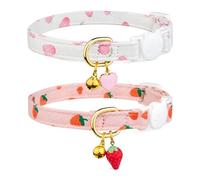 Adjustable Safety Cat Collar with Bell, Maslasee 2 PCS Soft Cotton Breakaway Kitten Collars Set with Heart Pendant, Quick Release for Small Cats & Kittens