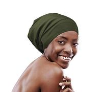 Adjustable Satin Lined Sleep Cap for Dreadlocks Curly Hair Large Head-Stay On Overnight, Olive, One Size