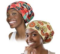 Adjustable Satin Lined Sleep Cap for Dreadlocks Curly Hair Large Head-Stay On Overnight, Red&medium Yellow, One Size