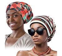 Adjustable Satin Lined Sleep Cap for Dreadlocks Curly Hair Large Head-Stay On Overnight, Stripe D&red, One Size