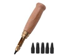 Adjustable Screw Hole Punch Automatic Hole Punch Tool with Wood Color Wooden Handle Bookbinding Tool Leather Hole Punch with 6 Tips Size 1.5mm/2mm/2.5mm/3mm/3.5mm/4mm