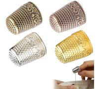 Adjustable Sewing Thimble Set - 4-Piece Metal & Rubber Finger Protectors for Crafting, Sewing, and Quilting