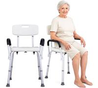 Adjustable Shower Chair with Arms and Backrest for Elderly & Disabled - Lightweight Aluminium Bath Chair for Mobility - 6 Height Levels, Non-Slip Feet & Drain Holes - Max Load 136 kg (300 lbs)