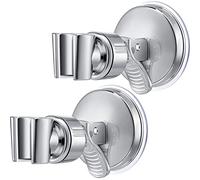 Adjustable Shower Head Holder Bathroom Suction Cup Handheld Shower Head Holder Mounting Bracket Plastic ABS with Chrome Polished for Marble Glass Metal Ceramic (2, Silver Wrench)