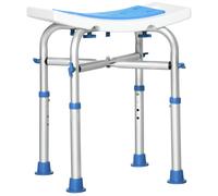 HOMCOM Shower Chair for the Elderly and Disabled, Adjustable Padded Shower Stool with Built-in Handle and Non-slip Suction Foot Pads, Blue