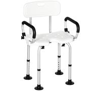 HOMCOM Shower Chair for the Elderly and Disabled, Height Adjustable Shower Stool with Back and Flipped Padded Arms, Suction Foot Pads, White