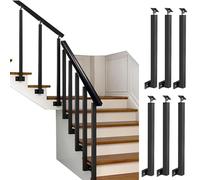 Adjustable Side Mount Metal Stair Post Railing Balusters - 6 Pack Square Spindles for Indoor Deck Balcony & Stair 270° Angle Bracket 95cm/37.4in &
