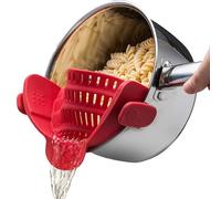 Adjustable Silicone Clip On Food Strainer Colander for Pot and Pan Clip Type Filter Pot Filter Clip Type Multifunctional Drain Basket Pasta Strainer Vegetable Washing Drain Basket (Red)