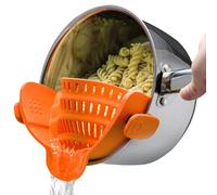 Adjustable Silicone Clip On Food Strainer Colander for Pot and Pan Clip Type Filter Pot Filter Clip Type Multifunctional Drain Basket Pasta Strainer Vegetable Washing Drain Basket (Orange)