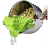 Adjustable Silicone Clip-On Strainer for Pots, Pans, and Bowls - Handheld Drainer for Noodles, Pasta (Green)