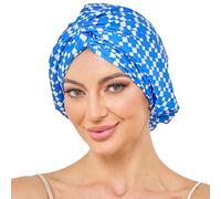 Adjustable Silk Satin Bonnet for Sleeping Hair Wrap, Double Layer Sleep Cap, Night Turban for Large Long Curly Braid Women Men Hair - Blue & White Checkered