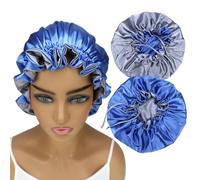 Adjustable Silk Satin Bonnet Hair Care Caps for Women Girls Loose-fitting Reversible Sleeping Cap Shower Caps Hair Wrap Bonnets (006 Royal/Silver)