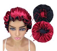 Adjustable Silk Satin Bonnet Hair Care Caps for Women Girls Loose-fitting Reversible Sleeping Cap Shower Caps Hair Wrap Bonnets (008 Wine/Black)