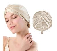 Adjustable Silk Satin Hair Bonnet for Sleeping, Double Layer Breathable Hair Wrap for Women & Men with Curly, Natural, Braided, Straight Hair, Bonnet for Frizz Control & Protection (Champagne)