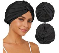 Adjustable Silk Satin Hair Bonnet for Sleeping Women with 5% Mulberry Silk - Double Layer Hair Cap for Women, Extra Smooth Night Cap for Curly, Braided, Natural Hair - Silk Shower Cap (Black)