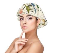 Adjustable Silk Sleep Cap Two Layer Adultâ€™s Satin Sleeping Cap Reusable Stylish Learning Alphabets with Dinosaurs Sleeping Satin Bonnet Black