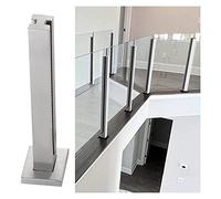 Adjustable Silver Glass Balustrade Post 65-110cm - Flat Grey - 90cm - Glass Railing Support for Hallway il - Modern Outdoor Fence Solution