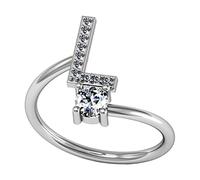 Adjustable Silver Rings For Women English Letter Style Inlaid Ring Korean Version Minimalist Combination With Open Ring Thumb (L, 4x6x4cm)