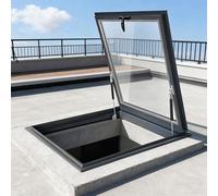 Adjustable Skylight with Tempered Glass, 0-80° Hydraulic Support, Insulated Soundproof Manual Venting Escape Roof Hatch for Attic, Basement & Flat Top