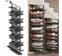 Adjustable Slim Metal for Closet Shoe Cabinet Adjustable Height Retractable Metal，Adjustable Pull-Out Shoe Rack Organizer - Stackable 11-Tier Design with Retractable Guide Rail for Smooth, Q