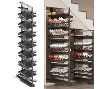 Adjustable Slim Metal for Closet Shoe Cabinet Adjustable Height Retractable Metal，Adjustable Pull-Out Shoe Rack Organizer - 15 Tier Stackable Design with Retractable Guide Rail for Smooth, Q
