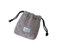 Adjustable Small Gingham Cherrys Print Storage Bag Portable Drawstring Closure for Daily Use Travel Organizers Cosmetic Bag
