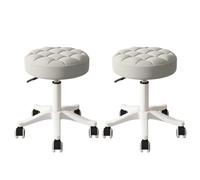 Adjustable Small Round Rolling Desk Chair Armless Comfy PU Leather Vanity Stool Swivel Spa Work Chair in Grey No Backrest Perfect for Home & Office Use