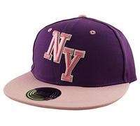 Adjustable Snapback Baseball Cap Hat Youth (One Size) Kids Boys Girls New York NY Script - Lots of Colours Available! (Purple and Pink NY)