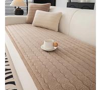 Adjustable Sofa Covers for 2 & 3 Seater, Anti-Slip Protector, Plush Velvet Topper, Furniture Protector for Living Room, Light Brown, W55 x L160 cm