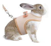 Adjustable Soft Harness with Elastic Leash for Rabbits,Breathable Bunny Vest Harness Outdoor Camping Hiking Training (Beige,L)
