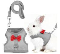 Adjustable Soft Harness with Elastic Leash Set, Bunny Rabbit Harness and Leash Set, Lightweight Escape-Proof Walking Gear, Cute Vest Leashes for Bunny Ferret Kitten Puppy Small Pets(Grey)