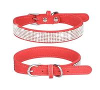 Adjustable Soft Leather Dog Collar Shining Crystal Dog Collar Inlaid Rhinestone Luxury Dog Collar Chihuahua Pug French Bulldog Labrador Dog Collar,Red,XXS