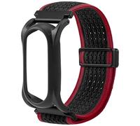 Adjustable Soft Woven Nyon Wristband + Protective Case Base fits for PLAUD NotePin AI Voice Recorder ，Upgraded 18mm Pin Quick Release Notepin Strap for Easy Band Replacement,Red&Black