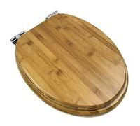 Adjustable Solid Bamboo Toilet Seat with Brushed Nickel Hinge and Quick Release Mechanism