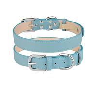 Adjustable Solid Color Comfortable PU Leather Dog Cat Collar Suitable For Shiba Inu Bulldog Dachshund Greyhound Beagle,Blue,L