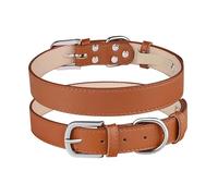 Adjustable Solid Color Comfortable PU Leather Dog Cat Collar Suitable For Shiba Inu Bulldog Dachshund Greyhound Beagle,Brown,L