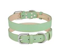 Adjustable Solid Color Comfortable PU Leather Dog Cat Collar Suitable For Shiba Inu Bulldog Dachshund Greyhound Beagle,Green,L