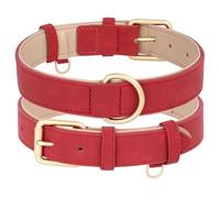 Adjustable Solid-Colour PU Leather Dog Training Camping Collar For Bulldogs Schnauzers Chihuahuas Pugs,Red Collar,L