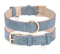 Adjustable Solid-Colour PU Leather Dog Training Camping Collar For Bulldogs Schnauzers Chihuahuas Pugs,Blue Collar,S