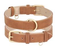 Adjustable Solid-Colour PU Leather Dog Training Camping Collar For Bulldogs Schnauzers Chihuahuas Pugs,Brown Collar,S